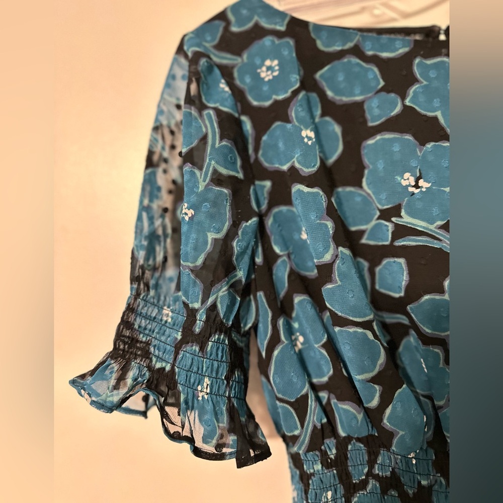 Kate Spade New York Whimsical Blue Floral Blair Midi Dress Womens Xtra Small - Picture 5 of 9